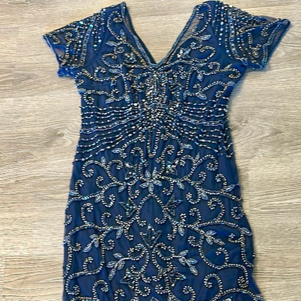 STUNNING Pisarro Nights Elegant Blue Beaded Dress